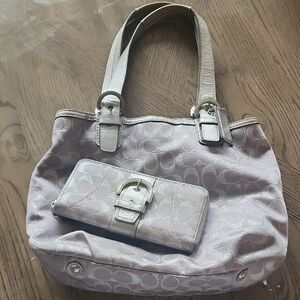 Coach Silver and Gray Shoulder Bag with Wallet